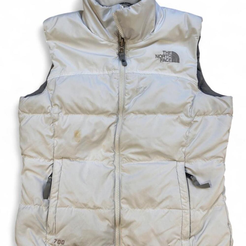 700 fill goose down The North Face white puffer vest, size XS